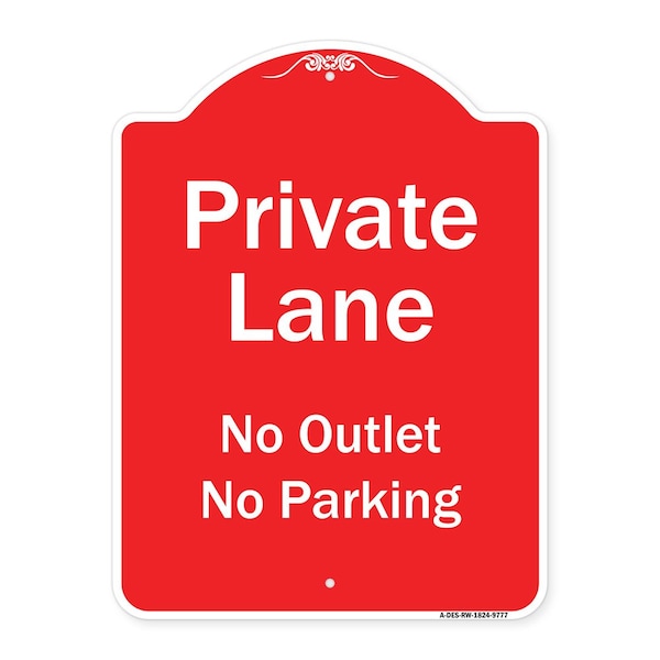 Signmission Private Lane No Outlet No Parking Heavy-Gauge Aluminum Architectural Sign, 24" H, RW-1824-9777 A-DES-RW-1824-9777 - main